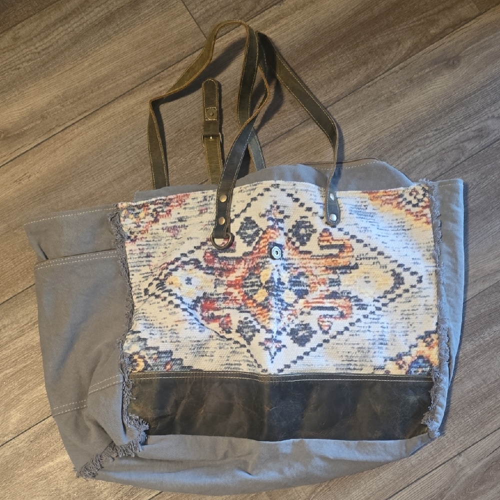 Myra Bag Stylish Gray and Multicolor XL Tote Bag
